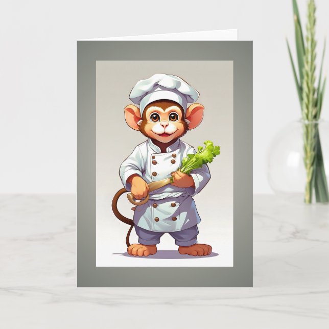 Baby Monkey Chef Illustration Blank Greeting  Card (Front)