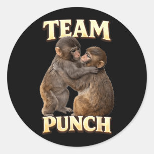 Baby Monkey Couple Team Punch with A New Friend Classic Round Sticker