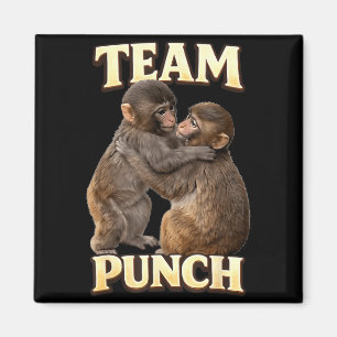 Baby Monkey Couple Team Punch with A New Friend Magnet