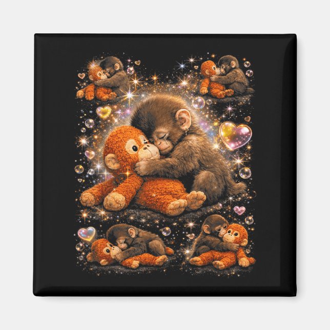 Baby Monkey Cute Punch Hugging Plush Magnet (Front)