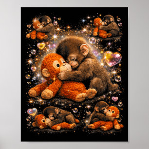 Baby Monkey Cute Punch Hugging Plush Poster