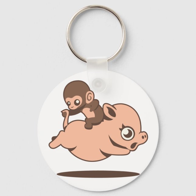 Baby Monkey (Going Backwards on a Pig) Key Ring (Front)
