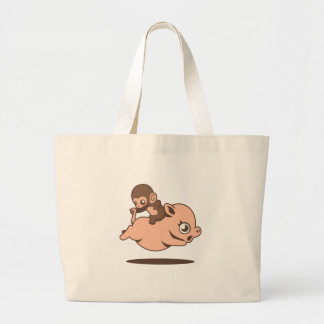 Baby Monkey (Going Backwards on a Pig) Large Tote Bag