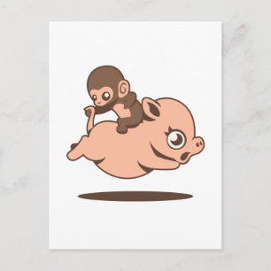 Baby Monkey (Going Backwards on a Pig) Postcard