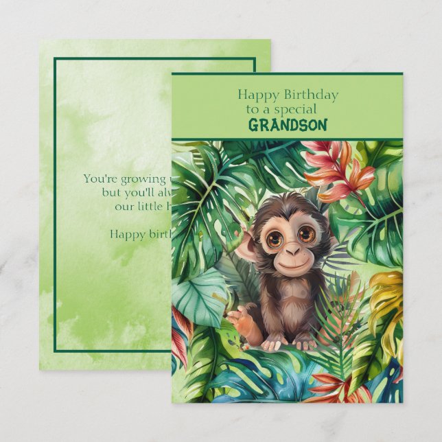 Baby Monkey Happy Birthday Special Grandson Card (Front/Back)
