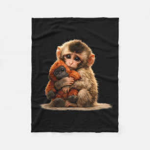 Baby monkey hugging plush cute japanese macaque fleece blanket