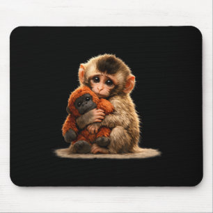 Baby monkey hugging plush cute japanese macaque mouse pad