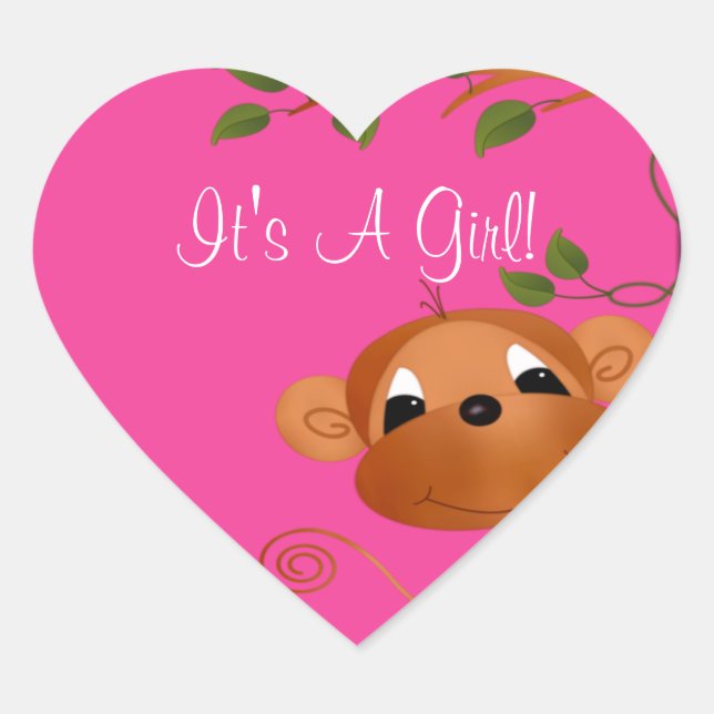 Baby Monkey It's A Girl Heart Sticker Pink (Front)
