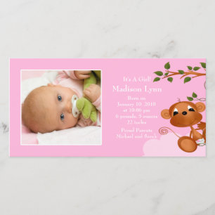 Baby Monkey PHOTO Girls Birth Announcement