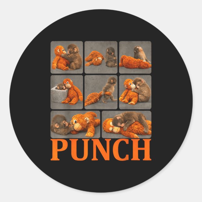 Baby monkey punch  classic round sticker (Front)