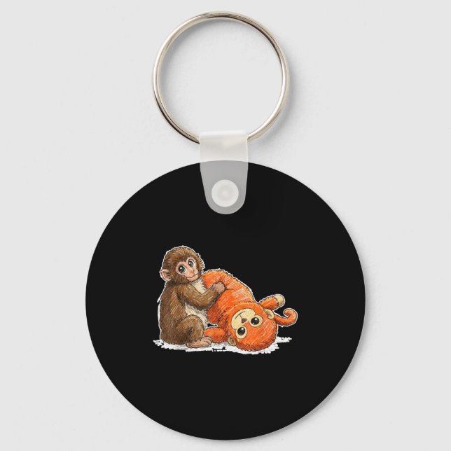 Baby monkey punch cute meme graphic tee  key ring (Front)