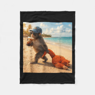 Baby Monkey Punch Drinking Iced Coffee Summer Fleece Blanket