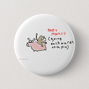 Baby Monkey (riding backwards on a pig) 6 Cm Round Badge