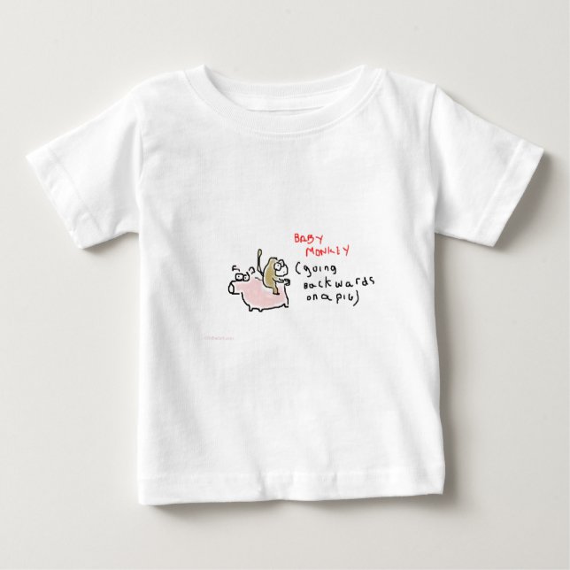 Baby Monkey (riding backwards on a pig) Baby T-Shirt (Front)