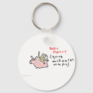 Baby Monkey (riding backwards on a pig) Key Ring