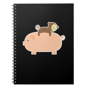 Baby Monkey Riding Backwards on a Pig Notebook