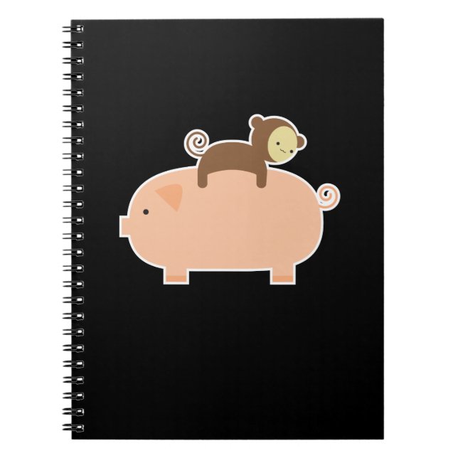 Baby Monkey Riding Backwards on a Pig Notebook (Front)