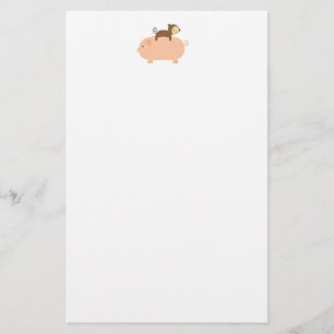 Baby Monkey Riding Backwards on a Pig Stationery
