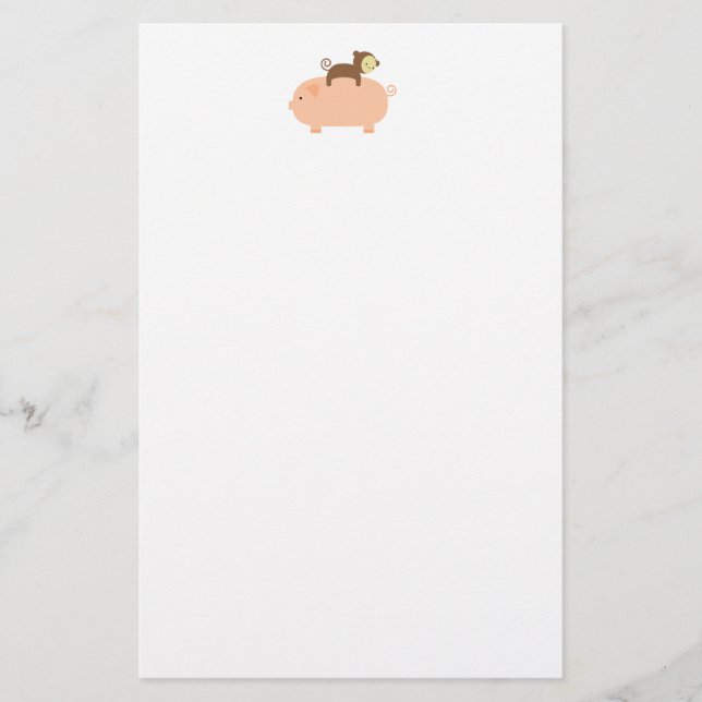 Baby Monkey Riding Backwards on a Pig Stationery (Front)