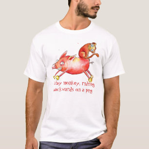 Baby monkey, riding backwards on a pig T-Shirt