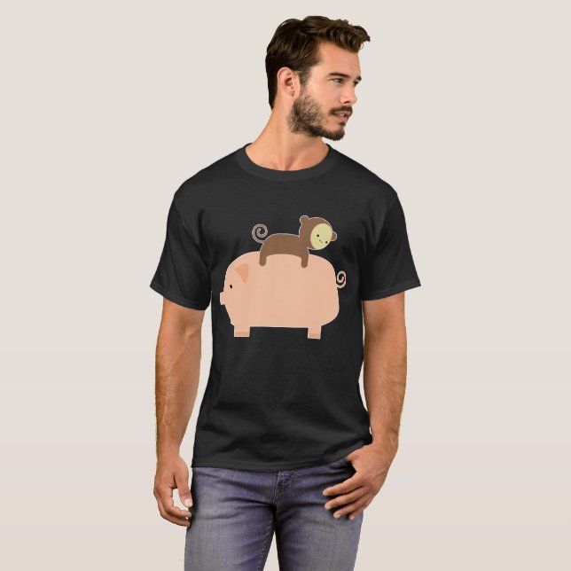 Baby Monkey Riding Backwards on a Pig Women_s Pig T-Shirt (Front Full)