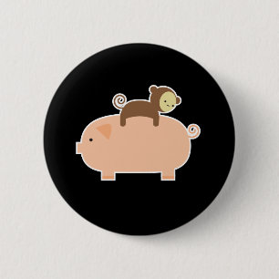 Baby Monkey Riding on a Pig 6 Cm Round Badge