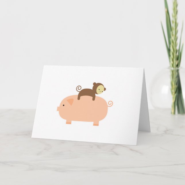 Baby Monkey Riding on a Pig Card (Front)