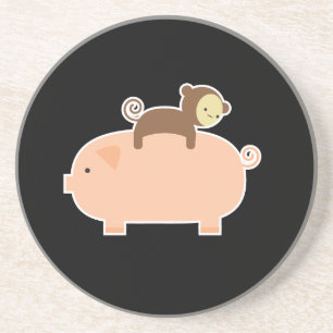 Baby Monkey Riding on a Pig Coaster
