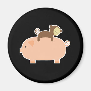 Baby Monkey Riding on a Pig Magnet