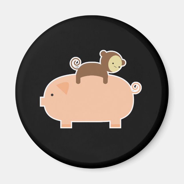 Baby Monkey Riding on a Pig Magnet (Front)