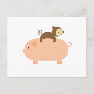 Baby Monkey Riding on a Pig Postcard