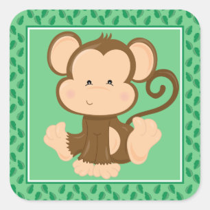 Baby Monkey Safari Animals Party Square Sticker