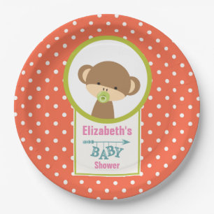 Baby Monkey with a Pacifier Baby Shower Paper Plate