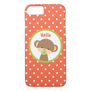 Baby Monkey with a Pacifier on Polka Dots Hello iPhone 8/7 Case