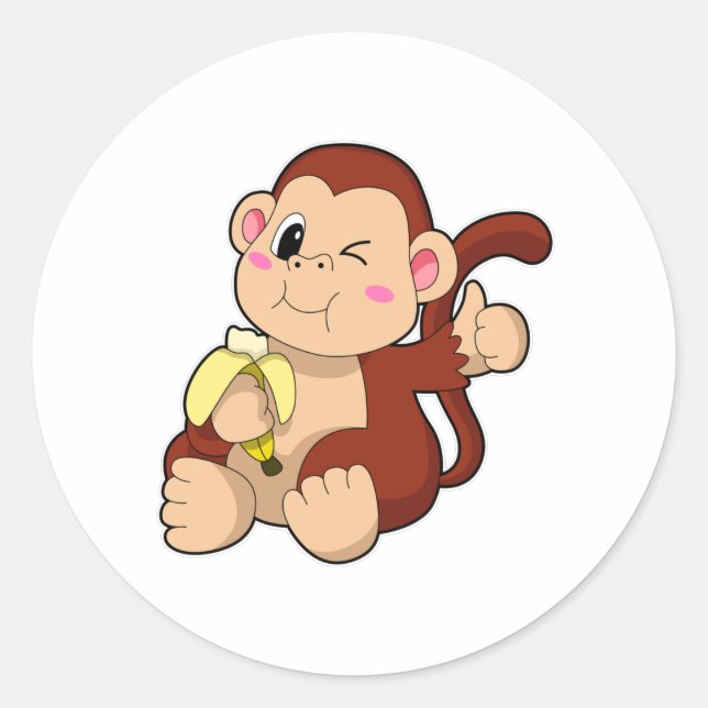 Baby Monkey with Banana Classic Round Sticker (Front)