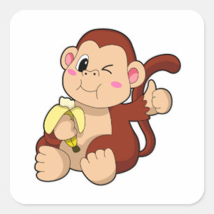Baby Monkey with Banana Square Sticker