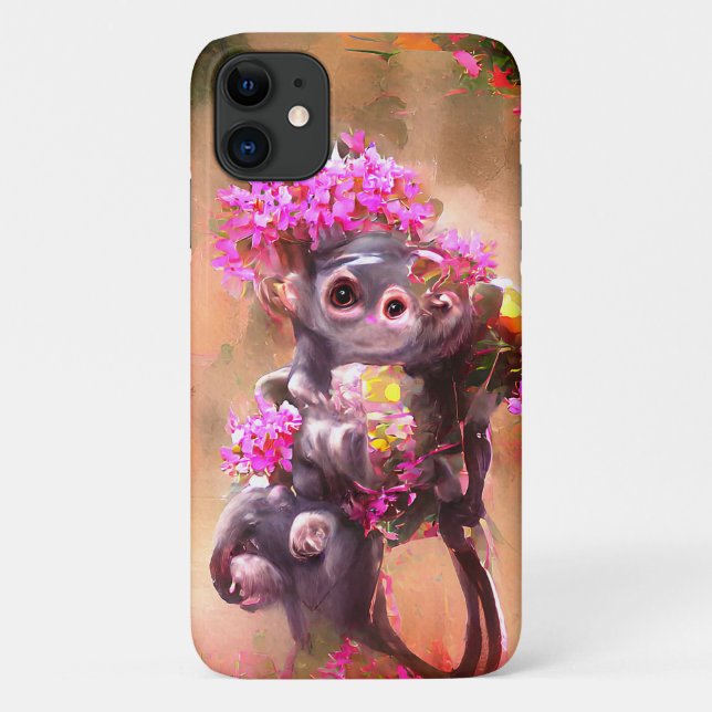 Baby Monkey with Flowers iPhone / iPad case (Back)