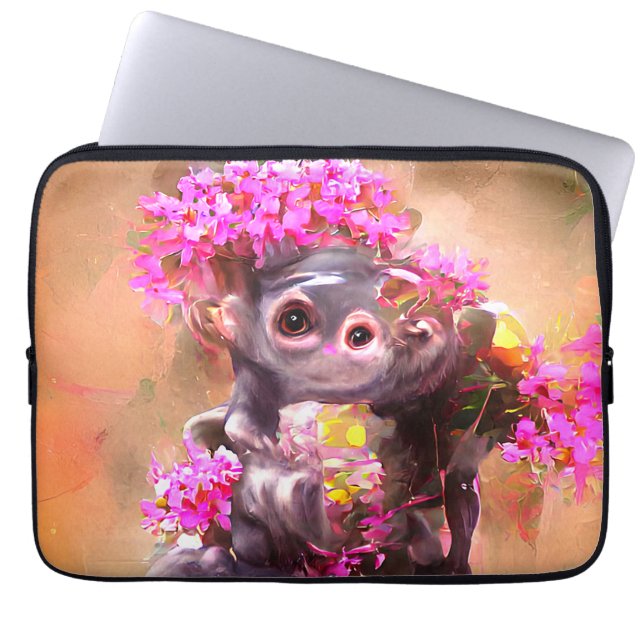 Baby Monkey with Flowers Laptop Sleeve (Front)