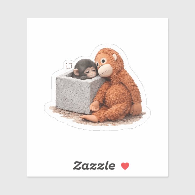 Baby Monkey with Surrogate Doll Hug Vinyl Sticker (Sheet)