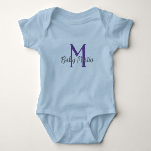 baby monogram blue unisex name personalise minimal bodysuit