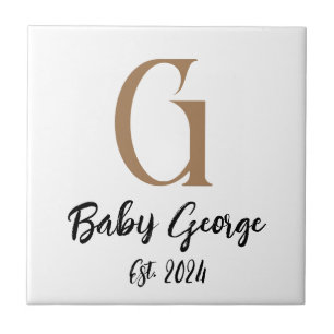 Baby monogram name minimal simple ceramic tile