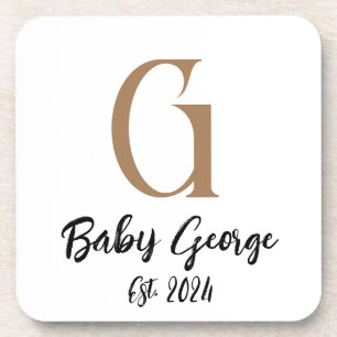 Baby monogram name minimal simple coaster