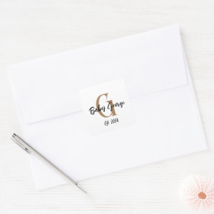Baby monogram name minimal simple  square sticker