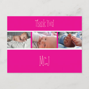 Baby monogram thank you/photos announcement postcard