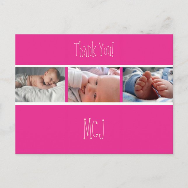 Baby monogram thank you/photos announcement postcard (Front)