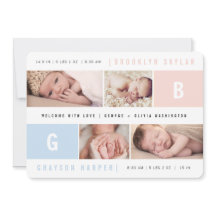 Baby Monograms Boy Girl Twins 4 Multi Photo Birth