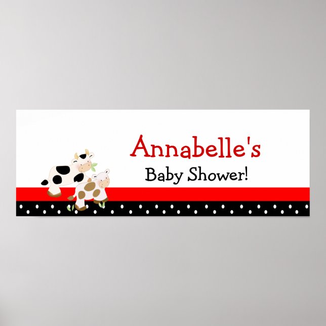 Baby Moo Cow Pink Baby Shower Banner Poster (Front)