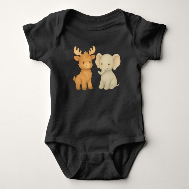 Baby Moose and Baby Elephant  Baby Bodysuit (Front)