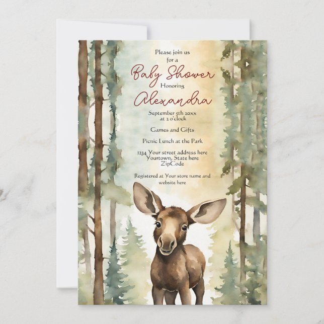 Baby Moose Gender Neutral Baby Shower Invitation (Front)