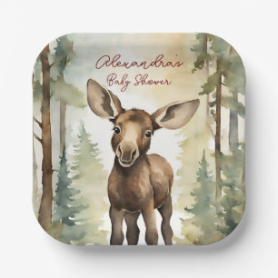 Baby Moose Gender Neutral Baby Shower Paper Plate